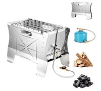 Viugreum Barbacoa de Gas, Parrilla Plegable, Barbacoa de Mesa Portátil con Caja de Goteo, Bolsa de Almacenamiento- Ideal para Cocinar Al Aire Libre, Jardín, Compatible con Los Dos Modos: Gas y Carbón