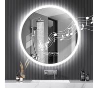 Viugreum Espejo Baño con Luz LED Regulable en 3 Colores Bluetooth, Ronda 60 * 60cm Luz de Baño Espejo de Pared con Interruptor Táctil, Anti-vaho, Función de Memoria Espejos Inteligente Retroiluminado