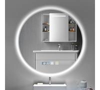 Viugreum Espejo Baño con Luz LED Regulable en 3 Colores, Circular 60 * 60cm Luz de Baño Espejo de Pared con Interruptor Táctil, Función Antivaho, Ajuste de Brillo, Espejos LED Retroiluminado