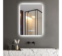 Viugreum Espejo Baño con Luz LED Regulable en 3 Colores, Cuadrado 50 * 70cm Luz de Baño Espejo de Pared con Interruptor Táctil, Función Antivaho, Ajuste de Brillo, Espejos LED Retroiluminado