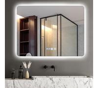 Viugreum Espejo Baño con Luz LED Regulable en 3 Colores, Cuadrado 80 * 60cm Luz de Baño Espejo de Pared con Interruptor Táctil, Función Antivaho, Ajuste de Brillo, Espejos LED Retroiluminado