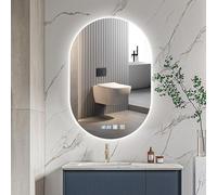 Viugreum Espejo Baño con Luz LED Regulable en 3 Colores, Elíptico 75 * 50cm Luz de Baño Espejo de Pared con Interruptor Táctil, Función Antivaho, Ajuste de Brillo, Espejos LED Retroiluminado