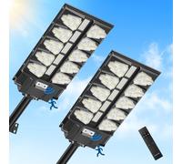 Viugreum Farolas Solares Exterior 2000W 2 Packs, Farola Potente con Control Remoto, IP65 Impermeable Luz Solar Exterior, 6500K Foco Solar Sensor de Movimiento, Luz de Seguridad Jardín Patio