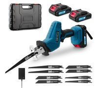 Viugreum Sierra Sable Inalámbrica 21V, Sierra Recíproca Velocidad Variable 0-4000 RPM, Sierras Alternativa de 2 Baterías 2.0Ah, Motor sin Escobillas, Luz LED, 8 Hojas para Madera, PVC y Plástico, Azul