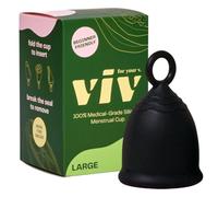 Viv for Your V Copas menstruales grandes de alta calidad para flujo pesado, tallo de anillo de lengüeta fácil de quitar, alternativa de tampón suave, cómodo de usar durante 12 horas, taza de período