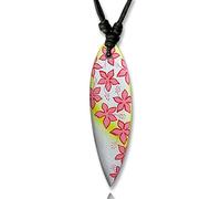 viva-adorno Collar Tabla de Surf Colgante de Madera Banda Surfer Cadena Longitud Ajustable Varios Diseños Seleccionable HK30-6 Rosa/Amarillo Flores