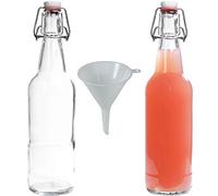 Viva-artículos de Uso doméstico - 2 Botellas de Cristal 500 ml con Cierre de Clip para llenar Incluye Embudo de diámetro 9,5 cm