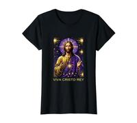Viva Cristo Rey Católico Romano Jesucristo El Rey Camiseta gráfica económica, Mujer, Negro, XS