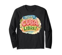 Viva Cuba Libre Diseño Retro Vintage Tipografía Cubana Manga Larga