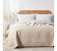 VIVA FINO Colcha Boutí 200x220 cm,Colcha Ultrasónica Beige,Ligera,Suave y Fácil de Limpiar, Doble Cara,Funda de Cama con Motivo de Hojas,Ideal para Todas Las Estaciones,para Cama y Sofá