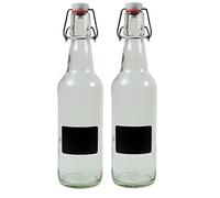 Viva-Haushaltswaren 2 botellas de cristal vacías de 500 ml con cierre de clip de porcelana para rellenar, incluye 2 etiquetas de etiqueta