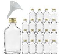 Viva Haushaltswaren #31056# 20 Mini Botellas de Cristal de 20 ml con tapón de Rosca, adecuadas como petaca, Licor y Licor (Incluye Embudo de 5 cm de diámetro), Color Dorado