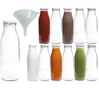 Viva Haushaltswaren - Botellas de Cristal (/Botellas de Leche 250 ml con Rosca Plateadas - Incluye Embudo, Vidrio, Tapa Blanca, 12 x 500ml