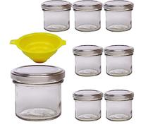 Viva Haushaltswaren G1130125/8T/silber/X - Lote de 8 tarros de Mermelada pequeños (125 ml, Tapa, Embudo Amarillo)