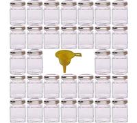 Viva Haushaltswaren G1140050/32T/silber/X - Lote de 32 minitarros de Mermelada (50 ml, Tapa, Embudo Amarillo)