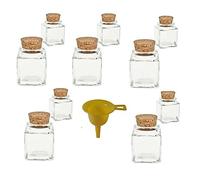 Viva Haushaltswaren G2080050/Set1/X - Lote de 10 tarros de Cristal para Especias (50 ml, tapón de Corcho, Embudo Amarillo)