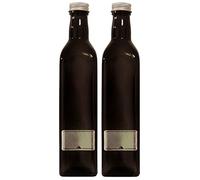 Viva-Haushaltswaren Gabriele Hesse e.K. 2 x Ölflasche 500ml / braune Glasflasche mit Schraubverschluss selbst abfüllen, INKL. Etiketten Zum Beschriften Botella de Cristal, marrón y Verde, 500 ml, 2