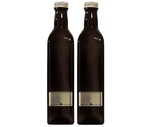 Viva-Haushaltswaren Gabriele Hesse e.K. 2 x Ölflasche 500ml / braune Glasflasche mit Schraubverschluss selbst abfüllen, INKL. Etiketten Zum Beschriften Botella de Cristal, marrón y Verde, 500 ml, 2