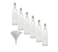 Viva Haushaltswaren - Juego de Botellas de Cristal (6 Unidades, con tapón de Corcho, 750 ml, rellenables, Incluye Embudo de Color Blanco de 9 cm de diámetro)