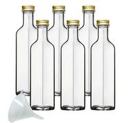Viva Haushaltswaren - Juego de Botellas de Cristal (con tapón de Rosca, 6 Unidades, 250 ml, rellenables, Incluye Embudo de 7 cm)