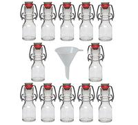 Viva Haushaltswaren - Juego de Botellas pequeñas de Cristal (12 Unidades, 50 ml, rellenables, con Cierre, Embudo de Color Blanco, 7 cm de diámetro)