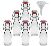 Viva Haushaltswaren - Juego de Botellas pequeñas de Cristal (6 Unidades, 100 ml, con Cierre, rellenables, Incluye Embudo Blanco, 5 cm de diámetro)