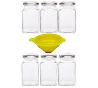 Viva Haushaltswaren - Juego de tarros de Cristal (6 Unidades, 260 ml, Tapa de Color Plateado, Incluye Embudo de Color Amarillo con Tope)