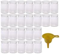 Viva-Haushaltswaren - Lote de 24 tarros para Mermelada (106 ml, Tapa Blanca, Embudo)