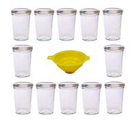 Viva-Haushaltswaren - Tarros de Cristal para Mermelada (12 Unidades, Capacidad de 150 ml, Incluye Tapa de Color Plateado y Embudo de Color Amarillo)