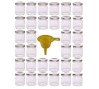 Viva-Haushaltswaren - Tarros de Cristal para Mermelada de tamaño Mini (32 Unidades, 53 ml, Incluye Embudo y Tapa Plateada)