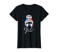 Viva La France Bastille Day Woman Messy Bun Bandera Francesa Camiseta