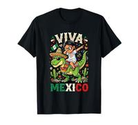 Viva Mexico Dabbing Chica Latina Montando T-Rex Cinco de Camiseta
