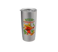 Viva Mexico Dabbing Chili Pepper Sombrero Mexicano Colorido Vaso térmico de acero inoxidable de doble pared