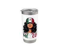 Viva México Niña mexicana Día de la Independencia Bandera mexicana Mujer Vaso térmico de acero inoxidable de doble pared