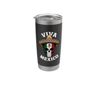 Viva México Skull Sombrero Bandera Diseño de Orgullo Mexicano Vaso térmico de acero inoxidable de doble pared