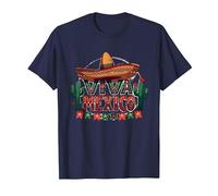 Viva Mexico Sombrero Cactus Fiesta Mexicanos para Hombre Camiseta, Hombre, Azul Marino, S