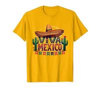 Viva Mexico Sombrero Cactus Fiesta Mexicanos para Hombre Camiseta, Hombre, Dorado Brillante, XXL