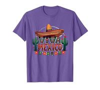 Viva Mexico Sombrero Cactus Fiesta Mexicanos para Hombre Camiseta, Hombre, Morado Jaspeado, M