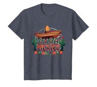 Viva Mexico Sombrero Cactus Fiesta Mexicanos para Hombre Camiseta, Niños, Azul Jaspeado, 10 años