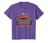 Viva Mexico Sombrero Cactus Fiesta Mexicanos para Hombre Camiseta, Niños, Morado Jaspeado, 8 años