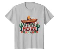 Viva Mexico Sombrero Cactus Fiesta Mexicanos para Hombre Camiseta, Niños, Plata, 8 años