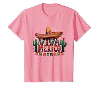 Viva Mexico Sombrero Cactus Fiesta Mexicanos para Hombre Camiseta, Niños, Rosado, 8 años