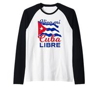 Viva Mi Cuba Libre Ondeando Bandera Cubana Patriota Camiseta Manga Raglan