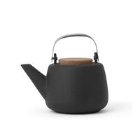 VIVA Nicola Charcoal Porcelain Japanese Style Tea pot - 40 oz / 1.18L with Loose Leaf Tea Infuser Mesh Stainless Steel Filter and Handle Cork Lid