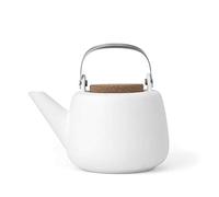 VIVA Nicola Tetera estilo japonés de porcelana blanca - 40 oz / 1,18 L con malla para infusor de té de hojas sueltas, filtro y asa de acero inoxidable, tapa de corcho