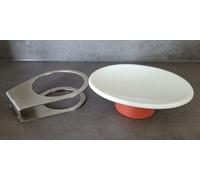 Viva Trend Porcelana Blanca / Roja Jabónera Con Soporte Set