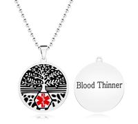 Vivaday Collar de alerta médica hombre y mujer | Colgante de acero inoxidable con forma de árbol de la vida | Cadena con placa de identificación personalizada YA5053