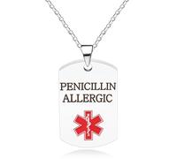 Vivaday Collar de Alerta Médica para Alergia a la Penicilina | Collar de Emergencia con Placa Blanca | Etiqueta de Símbolo Médico Rojo para Alergias | Joyería de Salud Personalizada Acero Inoxidable