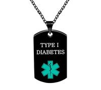 Vivaday Collar de alerta médica para diabetes tipo 1 Colgante con placa de identificación de caduceo verde azulado | Collares personalizados con información de emergencia YA5972