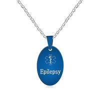Vivaday Collar de Alerta Médica para Epilepsia en Hombres - Colgante Ovalado de Acero Inoxidable Azul - Joyería con Sistema de Monitoreo Cardíaco para Él, Pareja, Amante